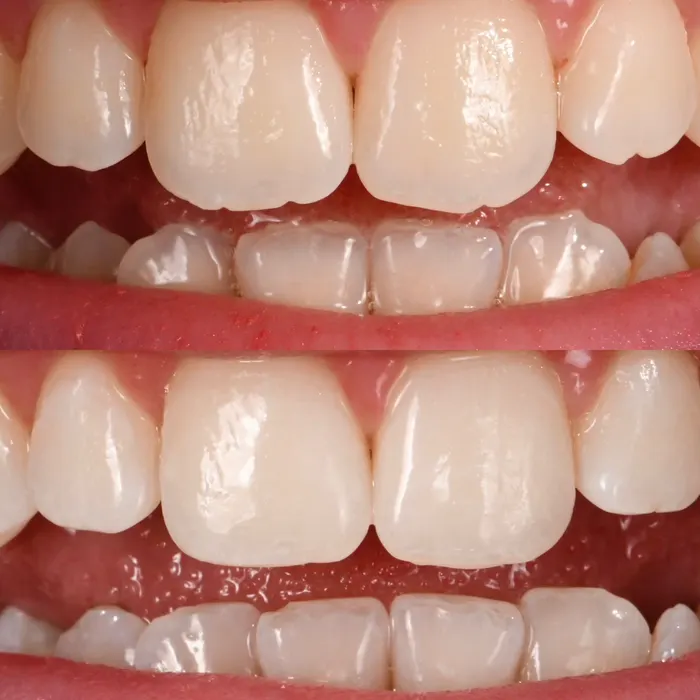 Before and after POOOF! whitening, before on top