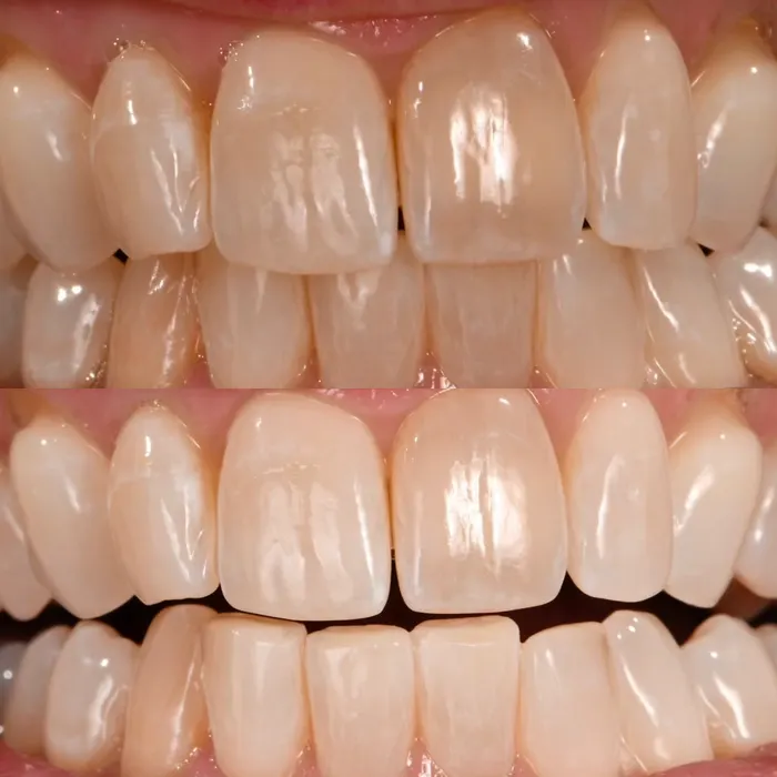 Before and after POOOF! whitening, before on top