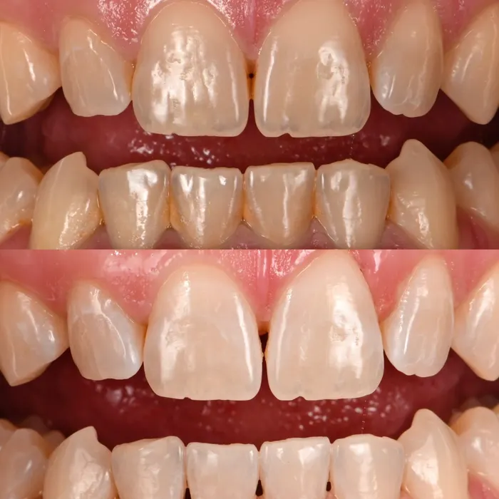 Before and after POOOF! whitening, before on top