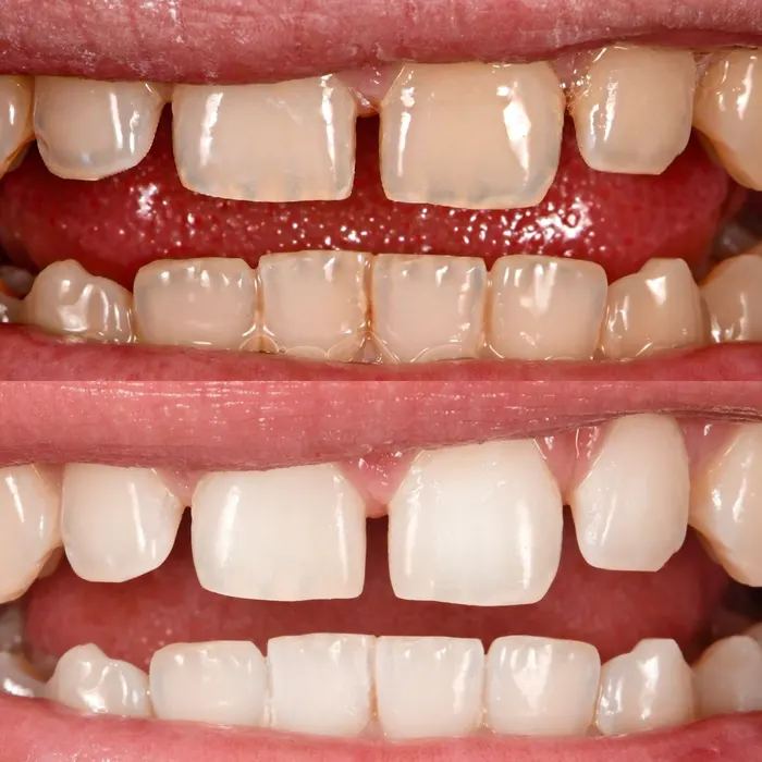 Before and after POOOF! whitening, before on top