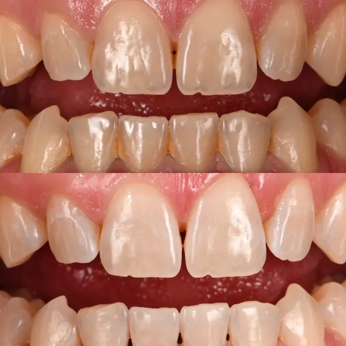 Before and after POOOF! whitening, before on top
